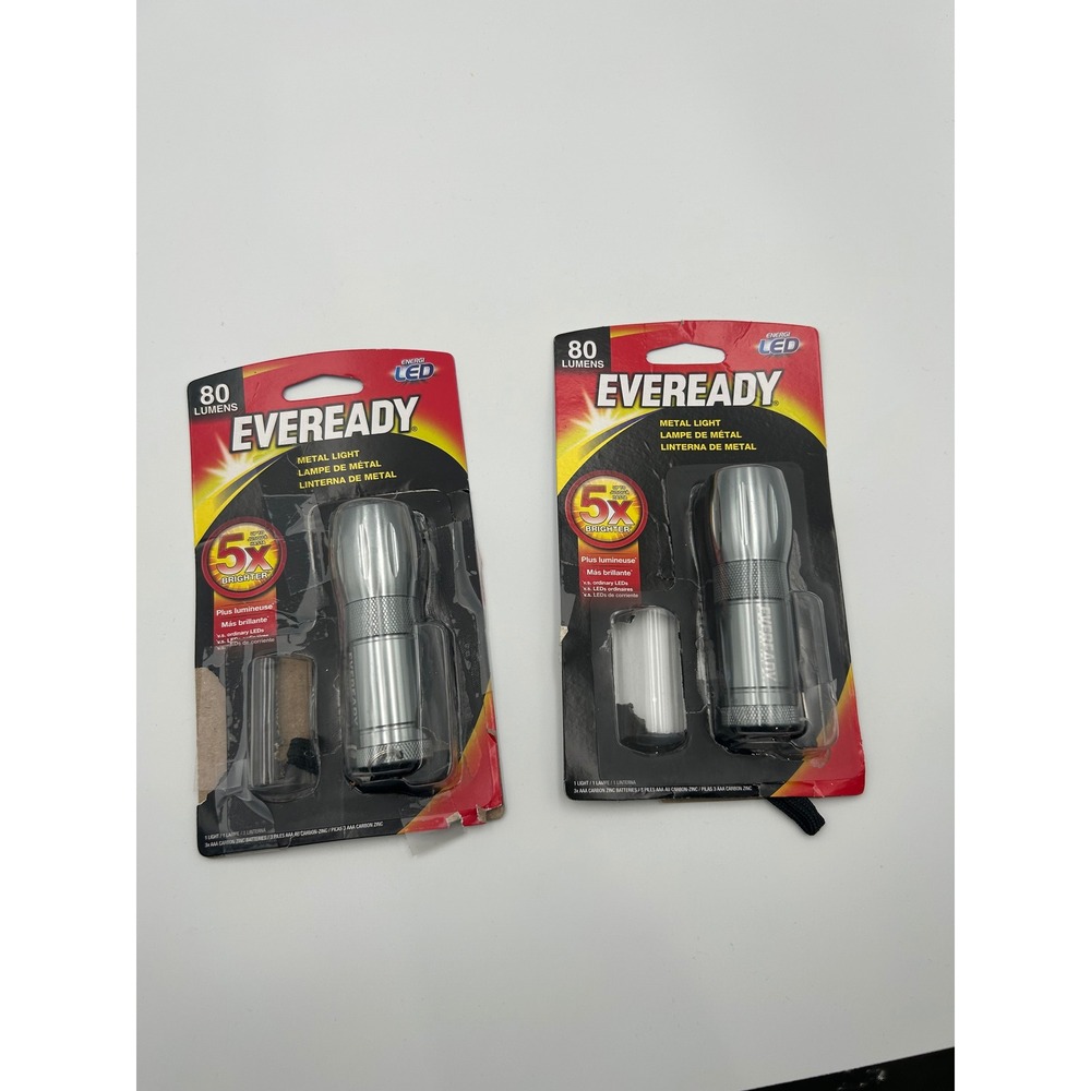 Eveready 80 Lumens Metal LED Flashlight 2 Pack Silver Handheld Torch Lanyard